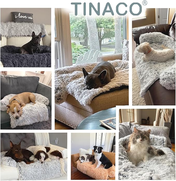 Calming Dogs/Cats Bed Mats, Dog Pad Washable Removable Couch Cover, Plush Long Fur Mat for Pets, Waterproof Lining, Perfect for Small, Medium and Large Dogs and Cats (Dark Gray, 41"x37")