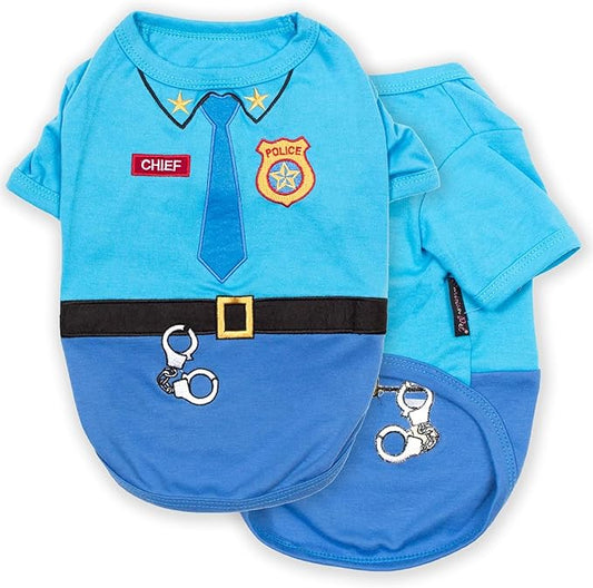 Parisian Pet Sleeved Cop Costume - Embroidered Police Dog Shirt - Blue Cotton & Polyester Sleeved Cop Costume for Large Dogs
