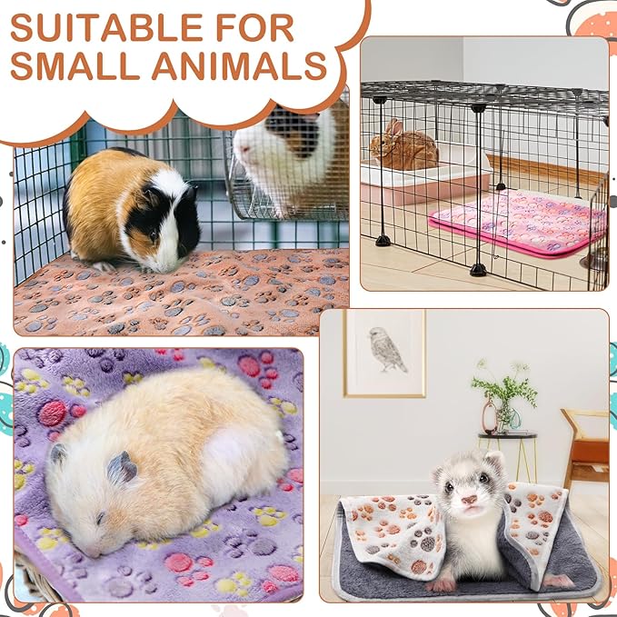 Tudomro 8 Pcs Guinea Pig Blankets Absorbent Washable Animal Fleece Bedding Cage Liners Waterproof Reusable Pet Pee Sleep Mat Pad Cover for Chinchilla Hamster Ferret(Paw,14 x 28 Inch)