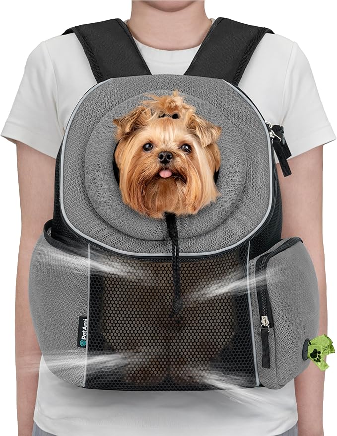 PetAmi Dog Front Carrier Backpack, Ventilated Adjustable Dog Pet Cat Chest Carrier Backpack, Dog Carrier for Hiking Camping Travel, Small Dog Puppy Medium Cat Carrying Bag, Max 14 lbs, Grey