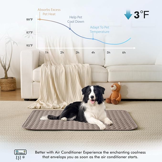 MICROCOSMOS Summer Cooling Mat & Sleeping Pad- Water Absorption Top, Materials Safe, Easy Carry, EZ Clean. Keep Cooling for Pets, Kids and Adults.(Brown, 24" x18")