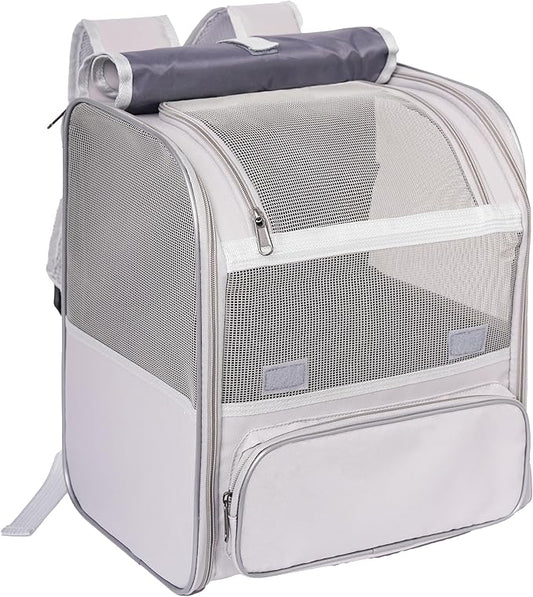 Pesen Cat Backpack Carrier, Breathable & Foldable Pet Carriers for Cats, Small Dogs and Rabbits Under 15 lbs, Airline Approved Dog & Cat Carrier Backpack for Hiking, Travel, Camping, Light Gray