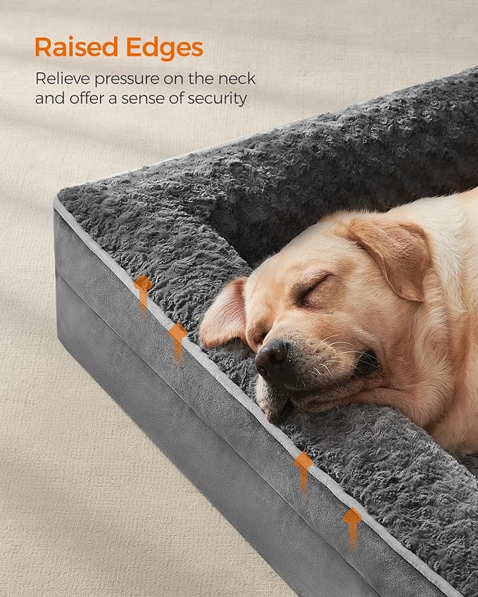 Feandrea Orthopaedic Dog Bed for Large Dogs, Waterproof Dog Sofa Bed with Removable Washable Cover, 42 x 32 x 7 Inches, Slate Gray UPGW253G02