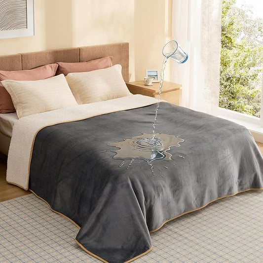 Bedsure Waterproof Blanket for Bed Intimacy- Sherpa Fleece Waterproof Dog Blankets for Large Dogs, Pet Blankets for Bed/Couch, Soft Plush Reversible Furniture Protector, King Size, 108"x86", Grey