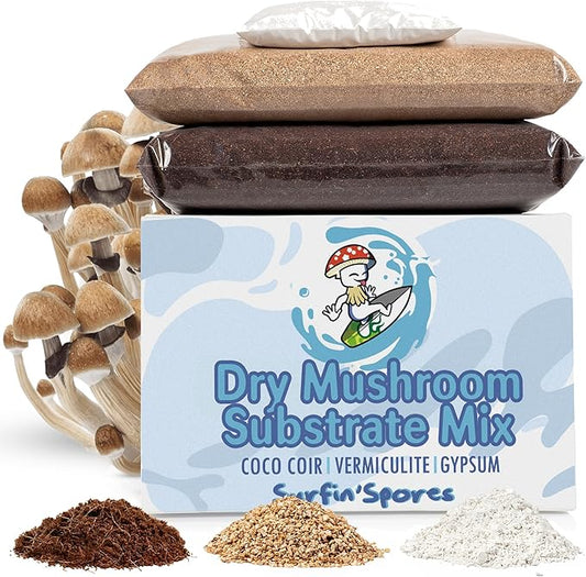 Surfin' Spores Dry Mushroom Substrate Mix | Produces 20 Pounds of Pasteurized Bulk Substrate | CVG Blend (Coco Coir, Vermiculite, Gypsum)