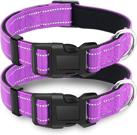 2 Pack Reflective Dog Collar with Safety Locking Buckle, Adjustable Soft Breathable Comfortable Nylon Pet Collar for Small, Medium and Large Dogs, Rosered, XL