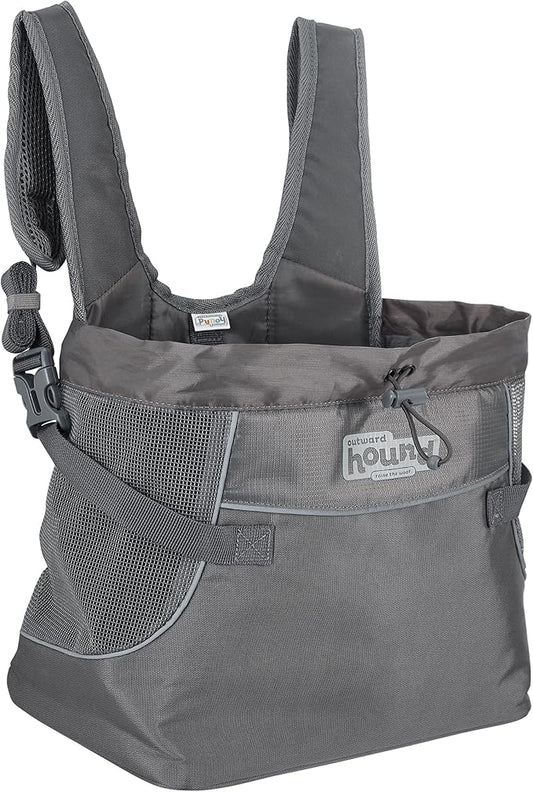 Outward Hound PupPak Dog Front Carrier, Small, Grey – Hands-Free Hiking & Camping Pet Backpack for Small Pets up to 10 lbs, Padded Straps, Breathable Mesh, Water-Resistant, Safety Clip