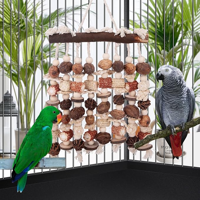 Deloky Extra Large Parrot Toy-Natural Wooden Chewing Tearing Toy for African Grey, Amazon Parrots, Macaws, Medium Breeds