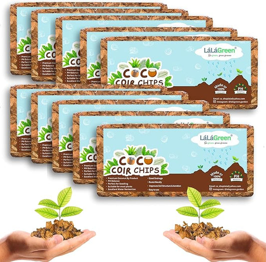 LaLaGreen Coconut Coir Chips for Plants (500g, 10 Pack) Indoor Herb Garden Seedling and Plant, Outdoor Planting Soil Vegetable Flower Orchids, Organic Compressed Coco Fiber Husk Chips Brick Peat Moss