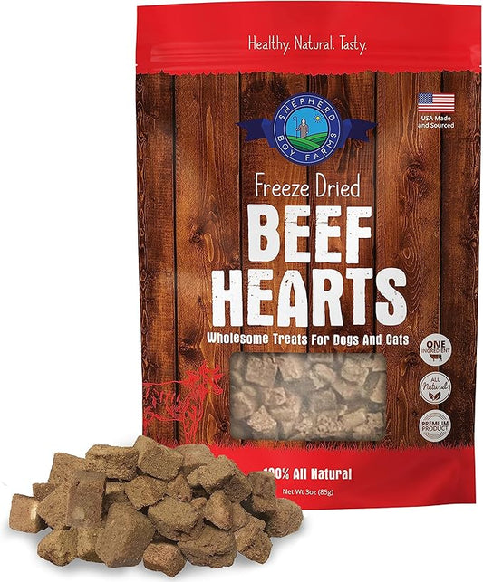 Shepherd Boy Farms Freeze Dried Dog and Cat Treats, Beef Heart, All Natural Single Ingredient Freeze-Dried Dog Treat & Snacks, Made in USA, High Protein, Essential Nutrition of Raw Food, 3oz