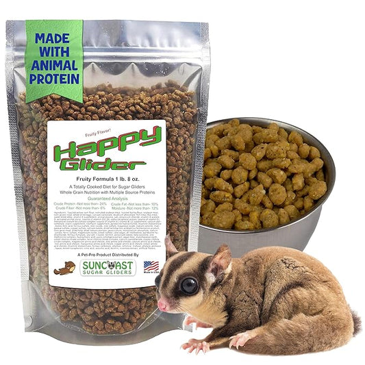 Happy Glider Premium Sugar Glider Food - High Protein, Calcium, Vitamins and Minerals, Complete Nutrition for Small Animals and Exotic Pets, 2 Months Supply - Fruity, 1.5 lbs