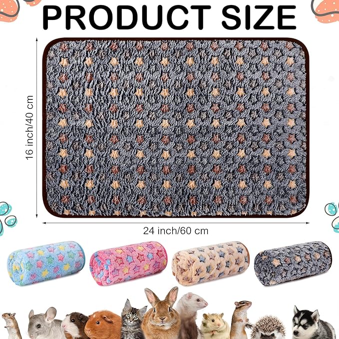 Tudomro 8 Pcs Guinea Pig Blankets Absorbent Washable Animal Fleece Bedding Cage Liners Waterproof Reusable Pet Pee Sleep Mat Pad Cover for Chinchilla Hamster Ferret(Star,16 x 24 Inch)